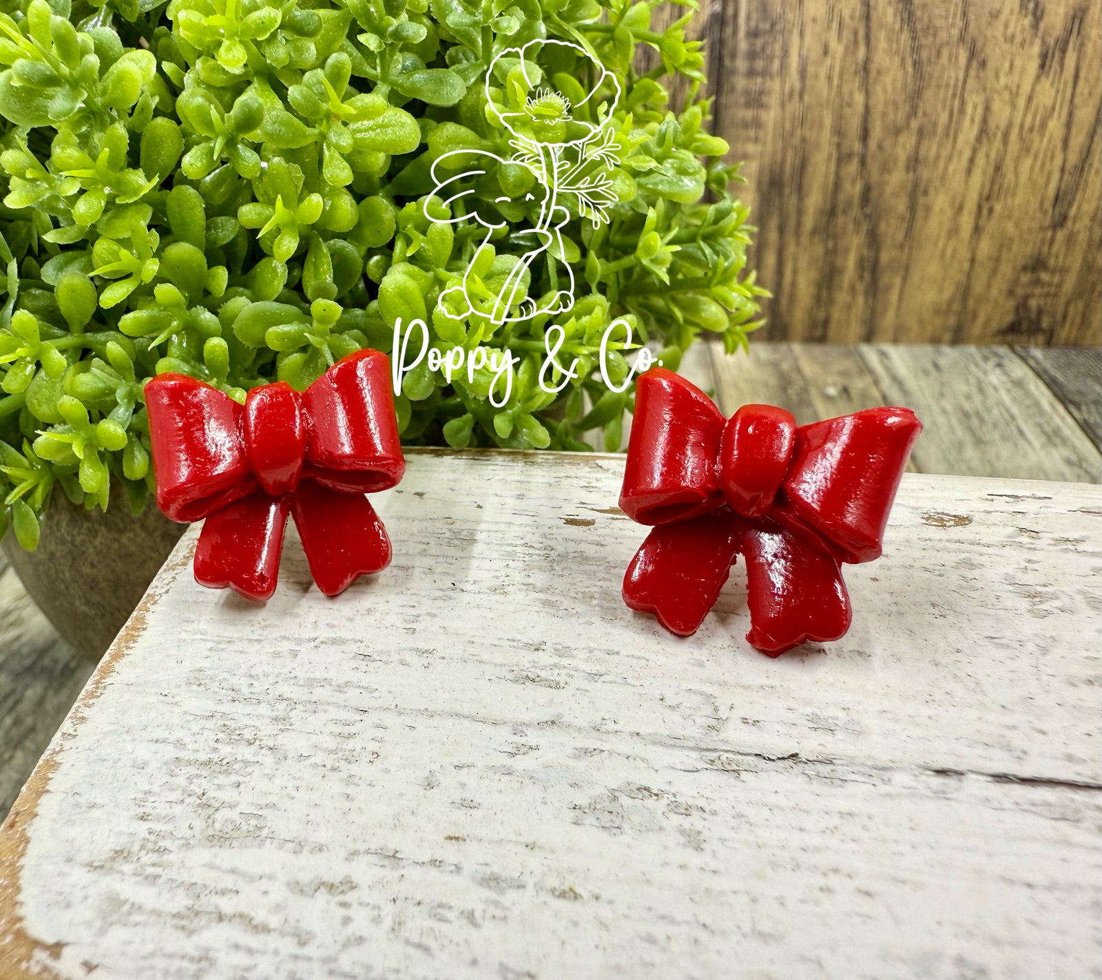 Red Bow Stud Earrings